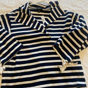 J. Crew Women’s Navy and Cream Striped Long Sleeve with Bow